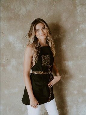 Leopard Trim Black Apron Top for Women
